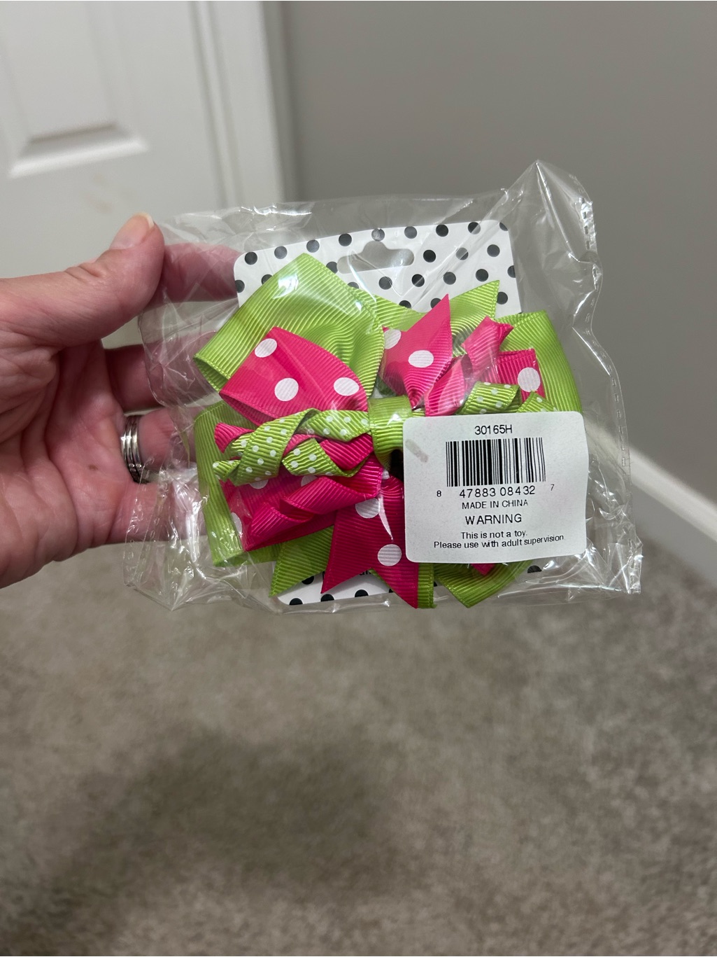 Pink & Lime Polka Dot Hair Bow Set